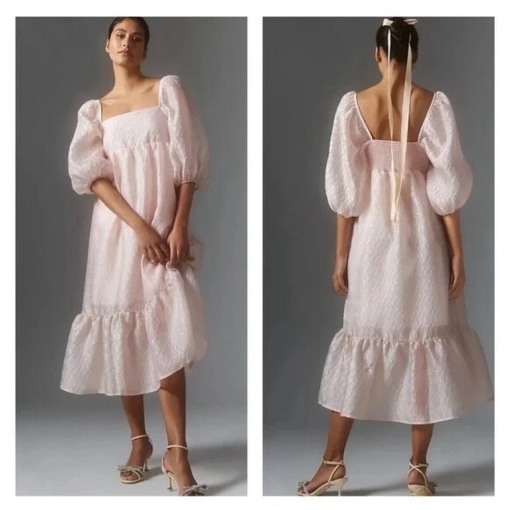 Brand New Anthropologie Pink Puff Sleeve Midi Dress -  Women